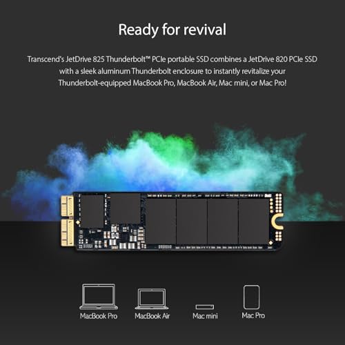 Transcend JetDrive 825 Disco Duro Interno SSD con Thunderbolt Externo para MacBook de 480GB, PCIe Gen3 x2