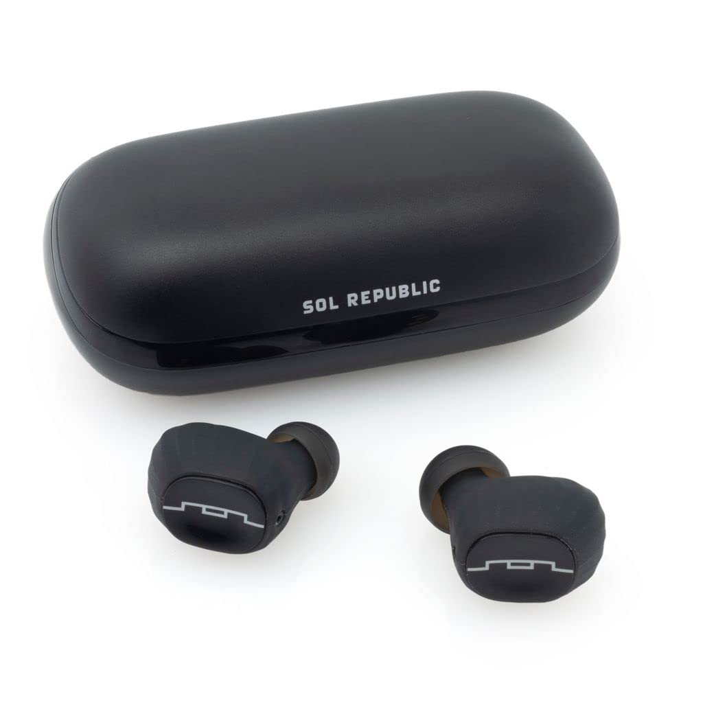 Sol Republic, Bluetooth amps Air 2.0 Auriculares, Negro 3 Horas de reproducción/Estuche de Carga Carga hasta 15 Veces, Resistente a la Lluvia y al Sudor Compacto y portátil.