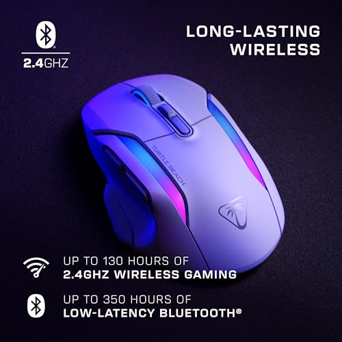 Turtle Beach Kone II Air: ratón inalámbrico ergonómico RGB para Juegos, batería de 350 Horas, Sensor óptico de 26 000 PPP interruptores ópticos de 100 Millones de clics, Blanco ártico