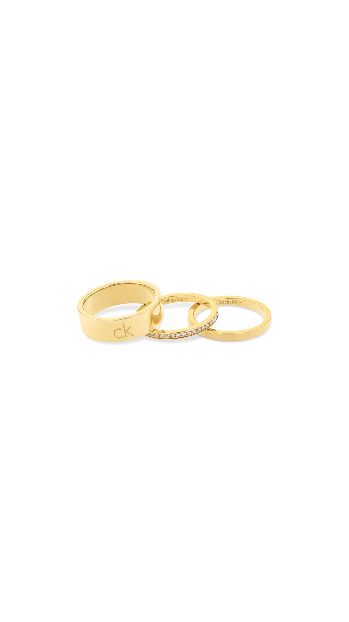 Calvin Klein Set de 3 Anillos para Mujer Colección CK TRIO en Oro Amarillo con Cristales - 35000795D, 56mm, Gold