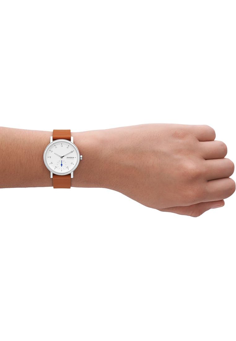 Skagen Kuppel Reloj para Mujer, Movimiento de Cuarzo con Correa de Acero o Piel, Marrón y Blanco, 32MM
