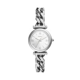 Fossil Carlie Reloj para mujer, movimiento de cuarzo con correa de acero o piel, Tono plata y blanco, 29MM