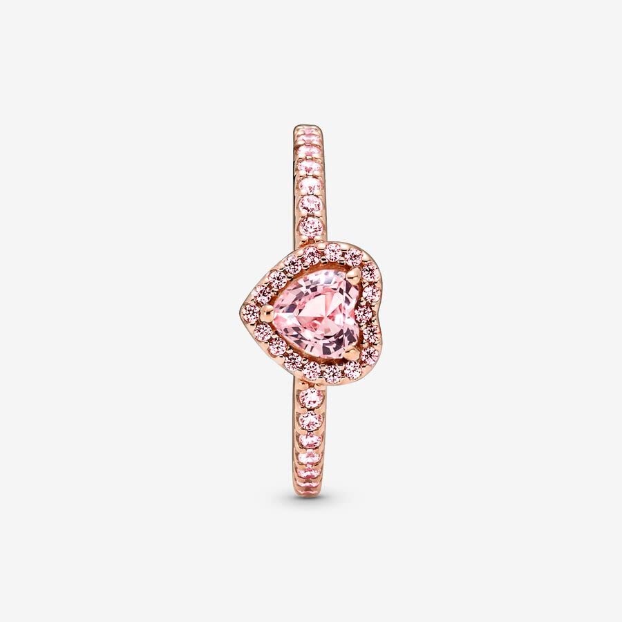 Pandora Timeless Anillo con diseño de corazón chapado en oro rosa de 14 quilates con cristal rosa orquídea y elegante circonita cúbica rosa fantasía, talla 50