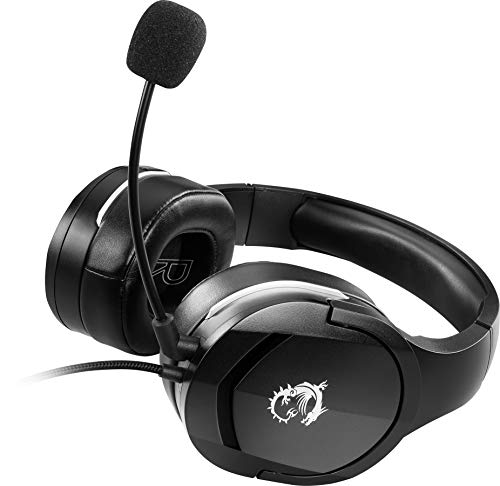 MSI Immerse GH20 - Auriculares para Juegos con Cable, diseño Ligero Ajustable, Controles de Volumen en línea, Auriculares Aptos para Gafas, Conector de Audio de 3.5 mm, PC/Mac/PS4/Xbox, Negro, Grande