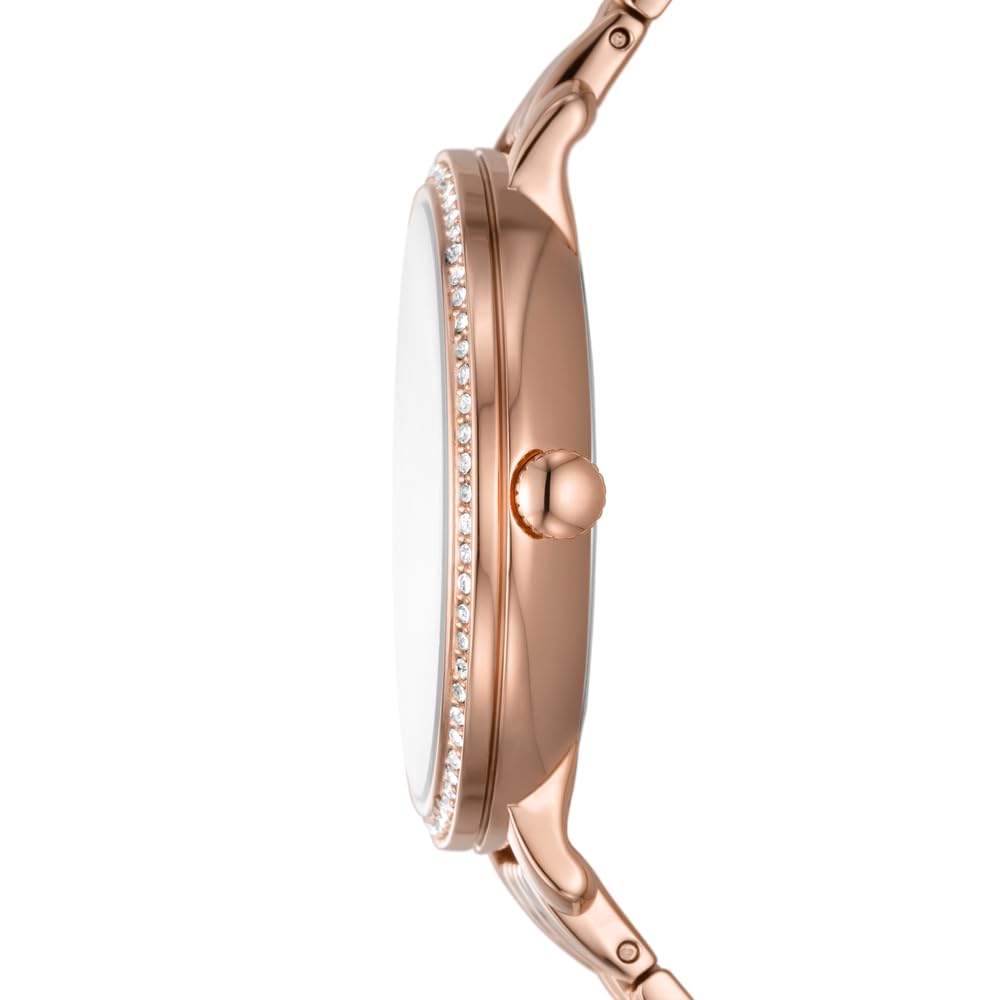 Fossil Jacqueline Reloj para Mujer, Movimiento multifunción con Correa de Acero Inoxidable o Piel, Tono Oro Rosa y Blanco, 36MM