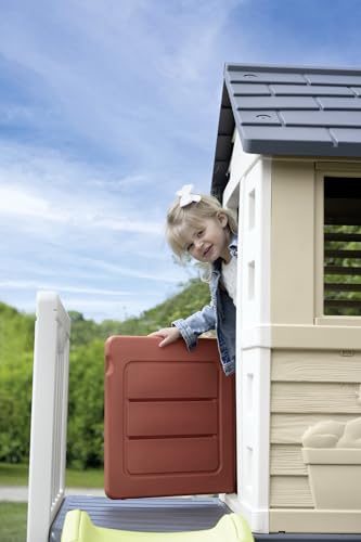 Smoby Life Casa de la Playa - Casita Exterior de Juegos con Plataforma 70 cm, tobogán, Ventanas, Puerta Baja, Escalera, contraventanas, protección Anti-UV, Material Reciclado,+2 años (7600810802)