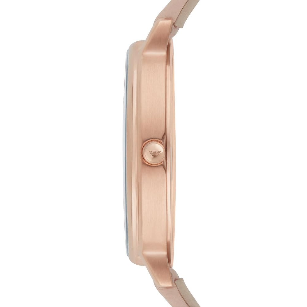 Emporio Armani Reloj de señora, movimiento de dos manecillas, caja de acero rosa dorado de 32 mm con correa de piel, AR2510, Rosa claro y blanco roto