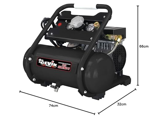 CEVIK PRO - CA-PRO50SILENC - Compresor Aire Silencioso - 59 dB - 50 litros - 1.5HP - Máx 8 Bar - 150 l/min - Sin Aceite - Dos Salidas de Aire - Compacto y Portátil - Compresor de Pintura y Neumática