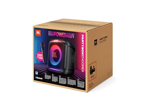 JBL Partybox Encore 2, altavoz inalámbrico bluetooth para fiestas, con micrófono, 15h de autonomía, resistente a salpicaduras, sonido JBL Pro y AI Sound Boost, compatible con Auracast, negro
