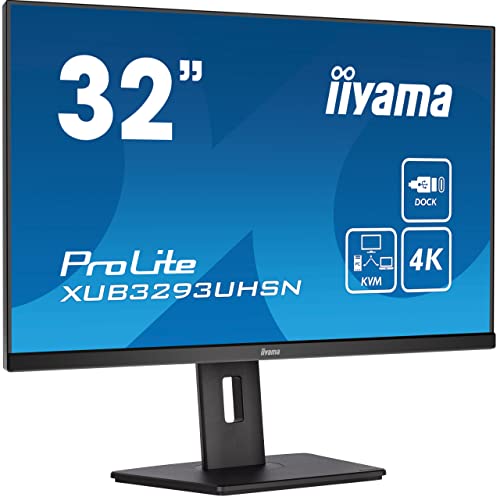 iiyama XUB3293UHSN-B5 32" Panel IPS, 3840x2160 UHD, 15cm Regulable en Altura, Pivotante, 350cd/m², 1000:1, 4ms, Altavoces, USB-C Dock (LAN, 65W PD), DisplayPort, HDMI, KVM, USB 3.0x2