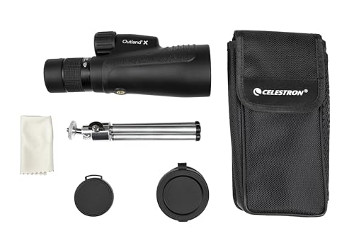 Celestron 72373 Outland X Monocular Resistente al gua 10-30x50 mm con trípode, paño Limpieza, Tapas oculares y Funda - Carcasa Resistente, Prisma BaK-4 y óptica con Revestimiento múltiple, Negro