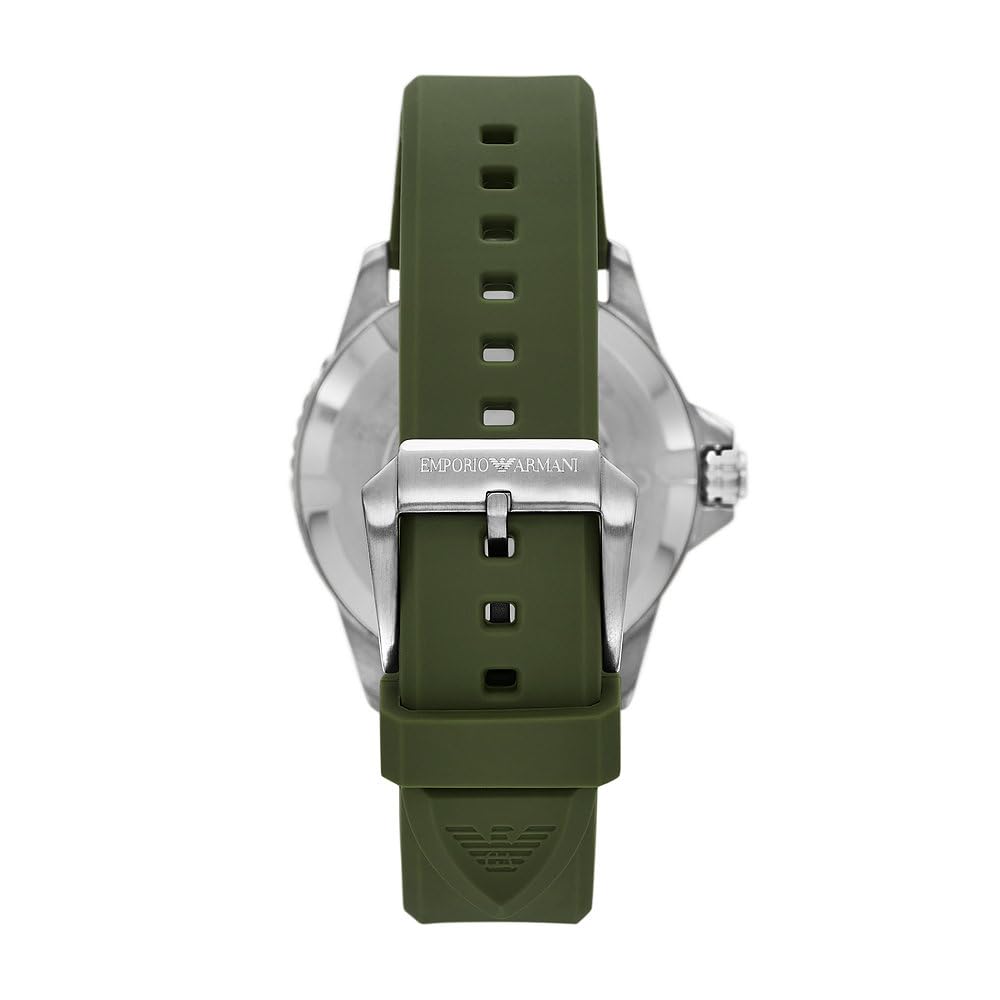 Emporio Armani Reloj Hombre, Movimiento de Cuarzo a Tres Agujas con Fecha y Caja de 42mm con Correa de Silicona, Verde Oliva