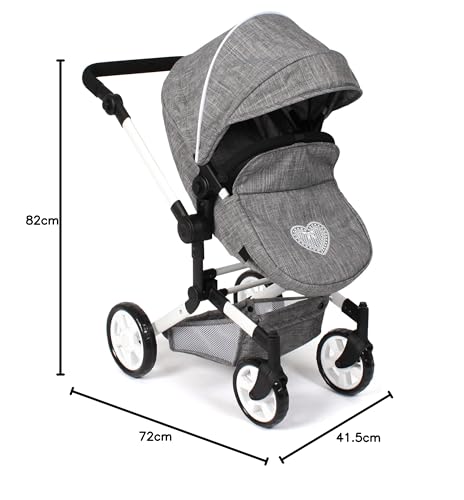 Bayer Chic 2000 - Cochecito para muñecas Linus, 3 en 1 para niños de 4 a 8 años, Juego de Cochecito para muñecas, Vaqueros Grises