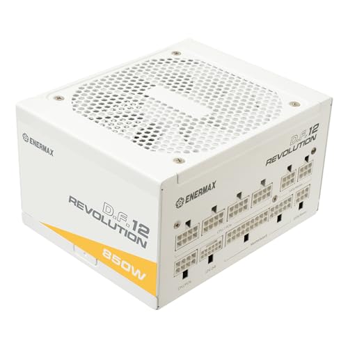 ENERMAX Revolution D.F. 12 ATX 3.1 PCIe 5.1 Fuente de Alimentación Ultracompacta de 850W 80 Plus Gold Cybenetics Platinum White, Totalmente Modular, 50% Semi-fanless, 600W 12V-2x6, ETV850G-W, Blanco