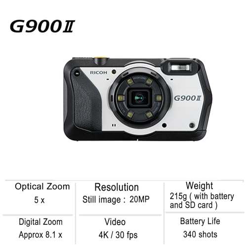 RICOH Cámara Digital Industrial Resistente G900 SE II con Carcasa Resistente al Agua, Polvo, Golpes y Productos químicos, función Webcam, cámara memo y Funciones de Seguridad de contraseña