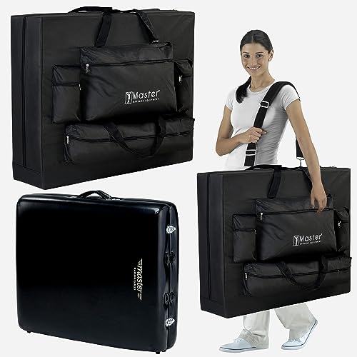 Master Massage Tumbona de Masaje portátil, Plegable, de Madera, con cojín Musical, Piel, Negro, 76 cm
