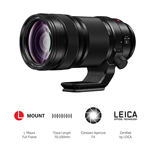 Panasonic LUMIX S PRO S-R70200E - Teleobjetivo (70-200 mm, F4.0 O.I.S. MILC 23/17, zoom 0.92 m, vídeo 4K, estabilizador óptico de 5 ejes, resistente a salpicaduras y frío) negro