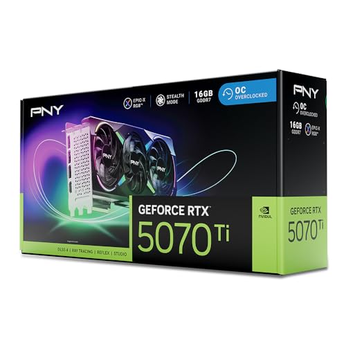 PNY Tarjeta Gráfica GeForce RTX™ 5070Ti 16GB ARGB OC DLSS 4 Triple Ventilador
