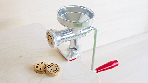 Máquina de Hacer Pasta Fresca con Virola en Aluminium | 5 Trefiladores de latón para Espaguetis, Macarrones, Bucatinis, Caserecces y Espaguetis alla chitarra