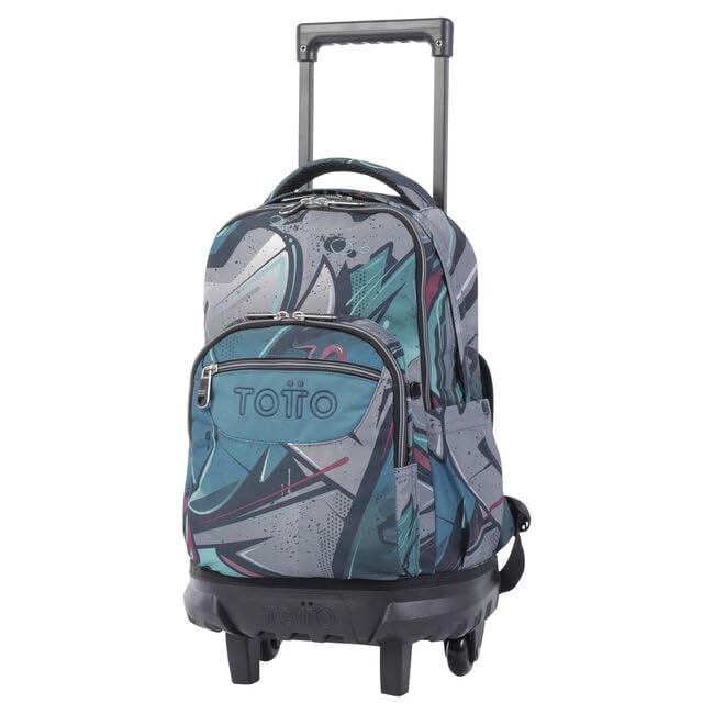 TOTTO - Mochila Escolar con Ruedas Eco-Friendly, Modelo Resma, Capacidad 20 L, Bolsillo para PC 14" y Bolsillos para Botella, Correas en S para Mayor Comodidad, Resistente, Estampado Lienzo