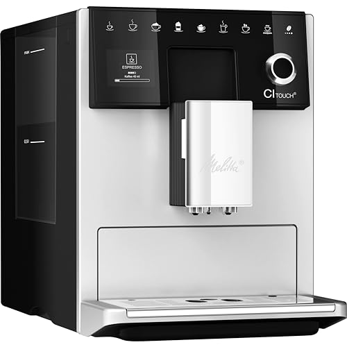 Melitta CI Touch (F630-111) - Cafetera automática con sistema de leche, recipiente para granos de dos cámaras, pantalla One Touch, grosor del café ajustable en 4 niveles, color plateado