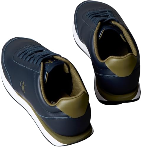 Calvin Klein Runner Sneaker Hombre Retro de Piel, Multicolor (Navy/Capers), 42