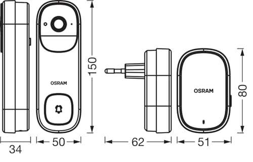 OSRAM Timbre con vídeo SMART+ WiFi 3MP 2K Batería IP66 Blanco Timbre con video SMART+ WiFi de 3 MP y 2K, sensor PIR, batería de 5200 mAh, timbre, ángulo de 160°, compatible con Alexa, blanco