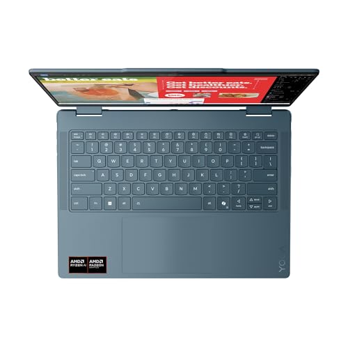 Lenovo Yoga 7 - Ordenador portátil 2 en 1, Copilot+PC, 14" WUXGA OLED, AMD Ryzen AI 7 350, 16 GB de RAM, SSD de 512 GB, AMD Radeon 860M, Win11, QWERTZ, Tidal Teal, 3 Meses Premium Care, Incluye Funda