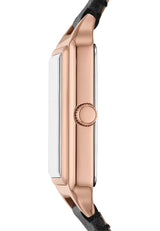 Fossil Raquel Reloj para Mujer, Movimiento de Cuarzo con Correa de Acero o Piel, Negro y Tono Oro Rosa, 23MM
