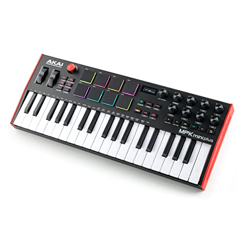 Akai Professional MPK Mini Plus - Teclado Controlador MIDI USB de 37 Mini Teclas con 8 Pads MPC, Secuenciador, MIDI/CV/Gate I/O, Software de Producción y Native Instruments Sound Package