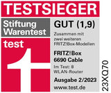 AVM ¡FRITZ! Cable Box 6690 (módem por cable DOCSIS 3.1, Wi-Fi 6 (WLAN AX) 4x4 con 4800 Mbps (5 GHz) + 1200 Mbps (2,4 GHz), 1 puerto LAN de 2,5 Gigabits, USB 3.0, DECT), blanco/rojo