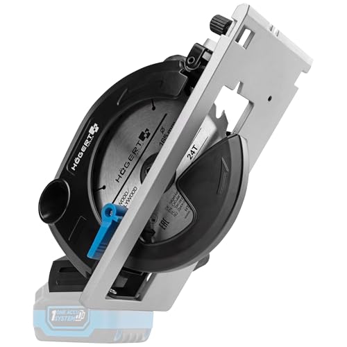 HÖGERT TECHNIK Sierra circular de mano inalámbrica de 18 V, motor sin escobillas, inalámbrico, 0-5000 rpm, diámetro de disco de 165 mm, ajustes sin herramientas, LED, protección de aluminio + PROMO