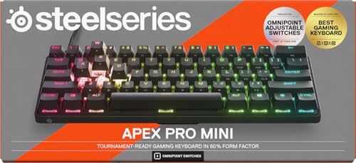 SteelSeries Apex Pro Mini teclado gaming HyperMagnetic – El teclado más rápido del mundo – Accionamiento ajustable – Factor forma compacto 60 % – RGB – Teclas PBT – USB-C – Teclado inglesa (QWERTY)