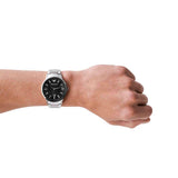 Emporio Armani Reloj para hombre, movimiento de tres manecillas con fecha, caja de acero inoxidable plateado de 43 mm con correa de acero inoxidable, AR11181, Tono plateado y negro