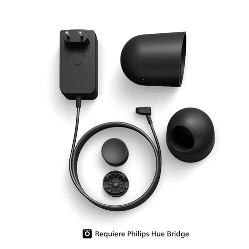 Philips Hue Secure Cámara de Video Vigilancia Inteligente con Base, para Exteriores o Interiores, Versión con Cable, Full HD Video, Control de Seguridad e Iluminación en Una Sola App, Negro