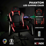 Konix Silla Gaming Phantom - Iluminación RGB - Inclinación del Asiento 135° - Cuero sintético Liso - Cojín Lumbar y Cervical - Negro