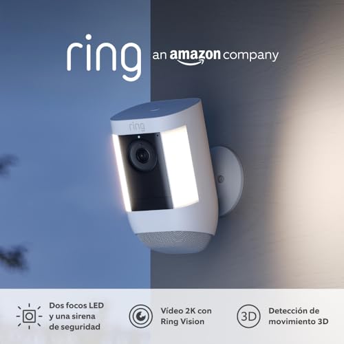 Ring cámara Pro con luces y batería (Spotlight Cam Pro Battery) | Vídeo 2K con Ring Vision, detección de movimiento 3D, instalación por cuenta propia | 30 días de prueba gratuita de Ring Home
