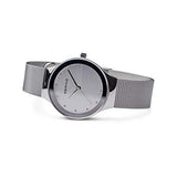 BERING 12934-000 Reloj de cuarzo para mujer con caja de acero inoxidable plateado de 34 mm y esfera plateada, correa milanesa, cristal de zafiro y resistencia al agua de 3 ATM