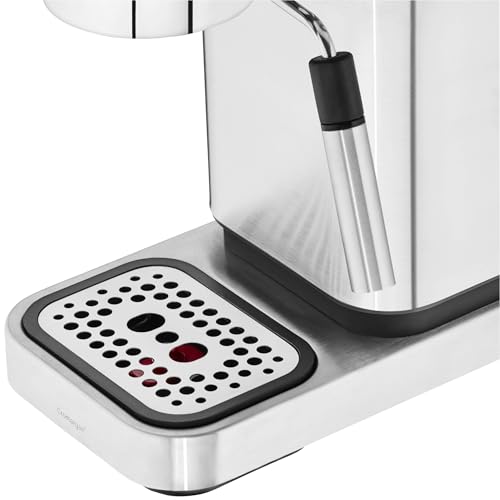 WMF Lumero - Cafetera expreso con 3 portafiltro, 1400 vatios, para 1-2 tazas de expreso, 15 bares, reposavasos, espumador de leche, prensador de café, luz led, acero inoxidable mate