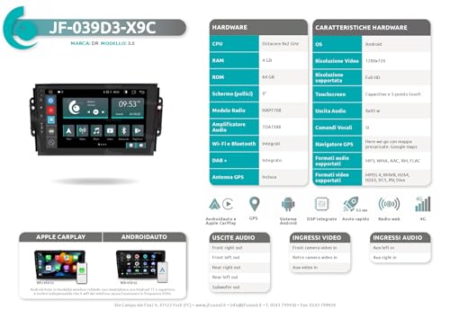 Radio de Coche para DR 3 Android GPS Bluetooth WiFi USB Dab+ Touchscreen 9" 8core Carplay AndroidAuto