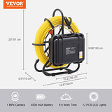 VEVOR Cámara Endoscópica de Drenaje Pantalla de 9" IP68 Impermeable Batería de 4500 mAh 12 LED Ajustable Cable de 91,5 m Tarjeta SD de 16GB para Tubería de Alcantarillado Drenaje de Plomería en Hogar