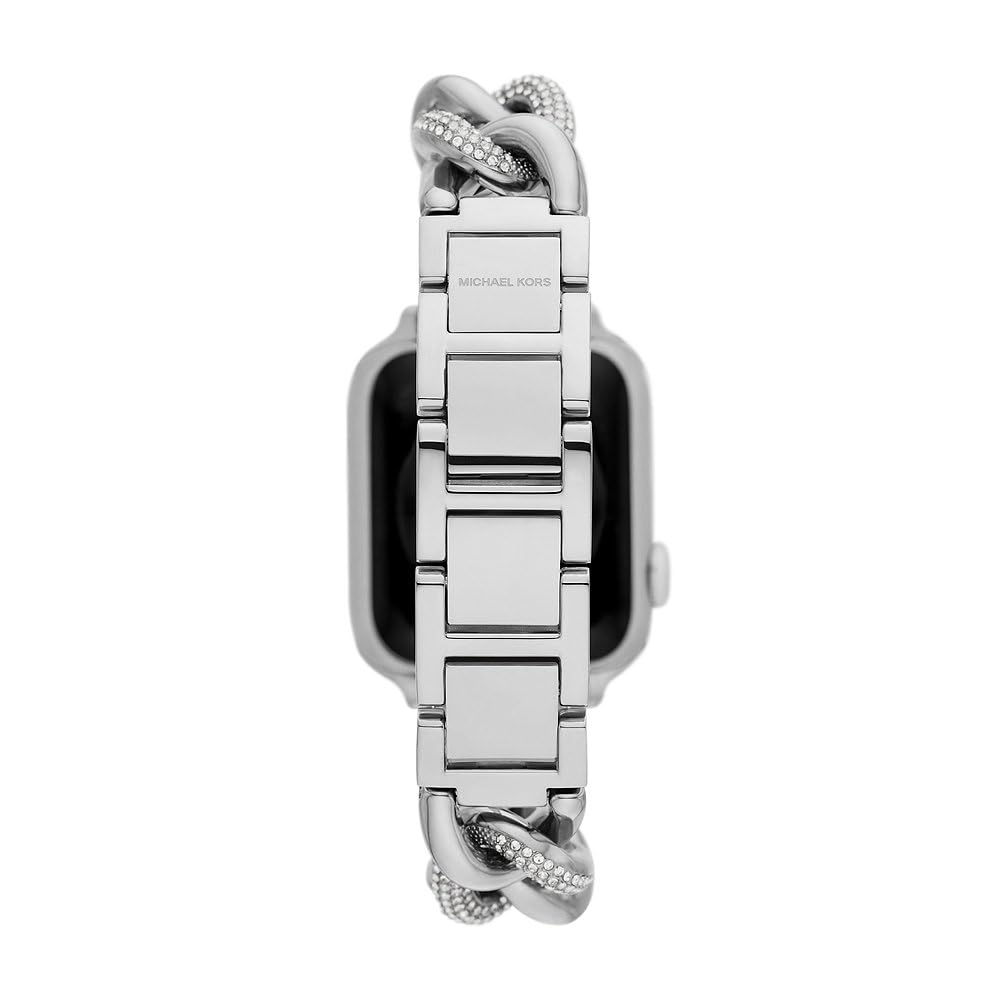 Michael Kors Correa de acero inoxidable o acetato para mujer, compatible con Apple Watch de 38 mm/40 mm/41 mm, Tono plateado