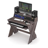 Glorious Sound Desk Compact Walnut - Estación de trabajo de estudio compacta de diseño inteligente con amplia superficie de trabajo, bandeja para teclado extraíble