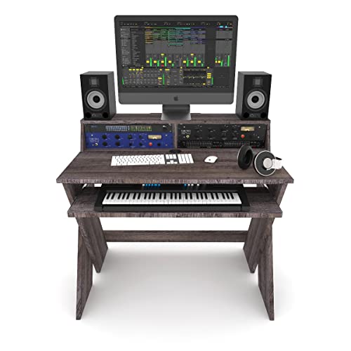 Glorious Sound Desk Compact Walnut - Estación de trabajo de estudio compacta de diseño inteligente con amplia superficie de trabajo, bandeja para teclado extraíble
