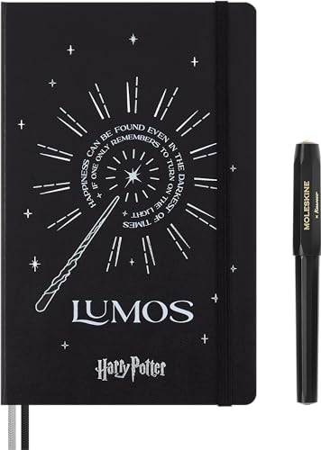 Moleskine Colección Hechizos Wizarding World Harry Potter Giftbox, Caja de Regalo con Bolígrafo Roller Kaweco y Cuaderno a Rayas con Tapa Dura y Cierre Elástico, Formato Grande 13 x 21