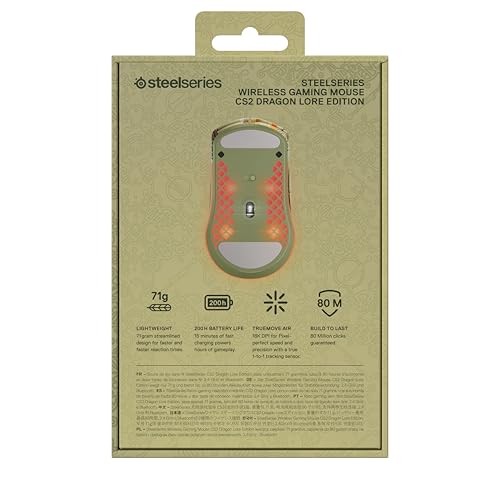 SteelSeries CS2 Dragon Lore Edition ratón inalámbrico Gaming - Counter-Strike - 2,4GHz y Bluetooth - Sensor óptico 18000 dpi TrueMove Air - hasta 200 h de batería - 80M de clics