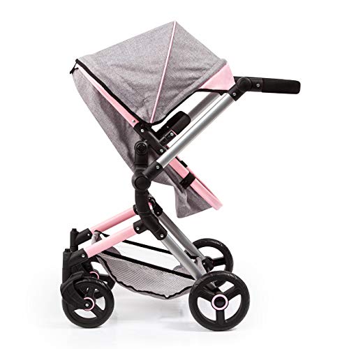 Bayer Design- Cochecito de Muñecas Neo Vario Combolso Cambiador, Convertible, Plegable, Color Vaqueros Grises, Rosa, Mariposa (18433Aa)