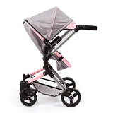 Bayer Design- Cochecito de Muñecas Neo Vario Combolso Cambiador, Convertible, Plegable, Color Vaqueros Grises, Rosa, Mariposa (18433Aa)