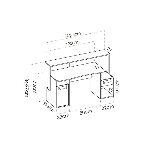 DEKIT GRUPO RIMOBEL FOSK - MESA ESCRITORIO GAMING 85-98x154x62-69 cm - GRAFITO