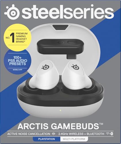 Steelseries Arctis GameBuds™ para Playstation - Auriculares inalámbricos para Juegos - 2,4 GHz + BT5.3 - Modo ANC/Transparencia - Resistencia al Agua IP55-40 Horas de autonomía -Carga inalámbrica
